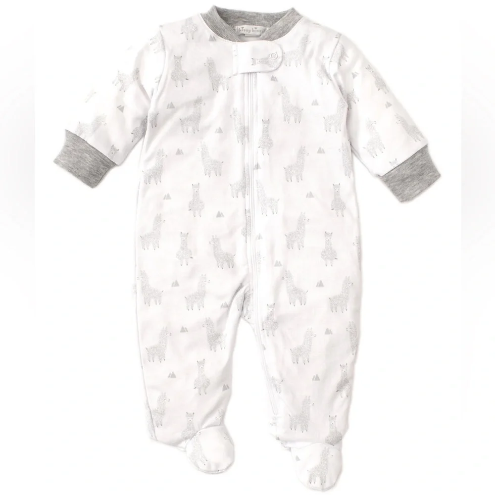 Kissy Kissy Llama Love Zip Footie Boys 0-3M Girls Pima Cotton Sleeper White Grey